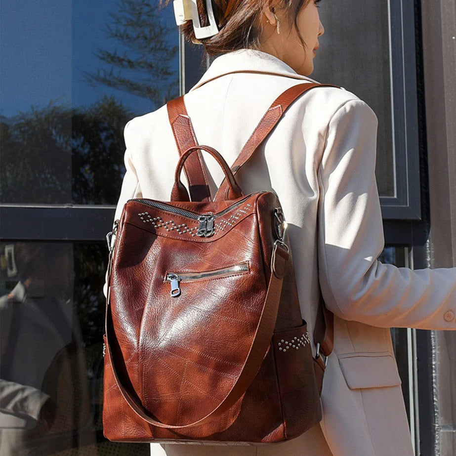 Retro Rivet Decor Faux Leather Convertible Women’s Backpack