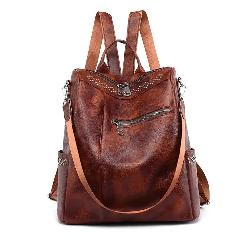 Retro Rivet Decor Faux Leather Convertible Women’s Backpack