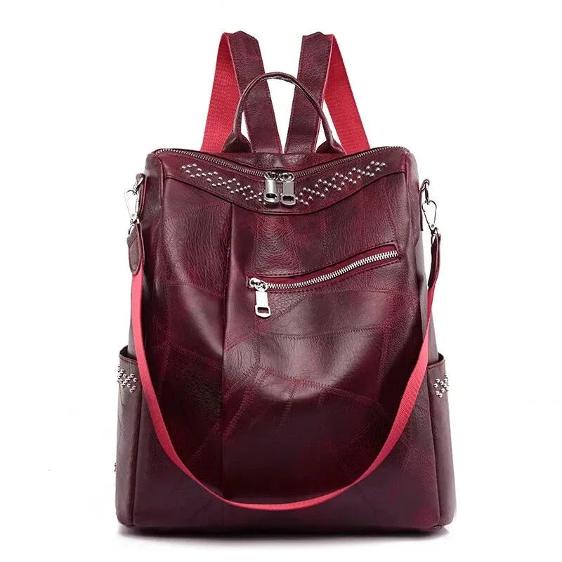 Retro Rivet Decor Faux Leather Convertible Women’s Backpack