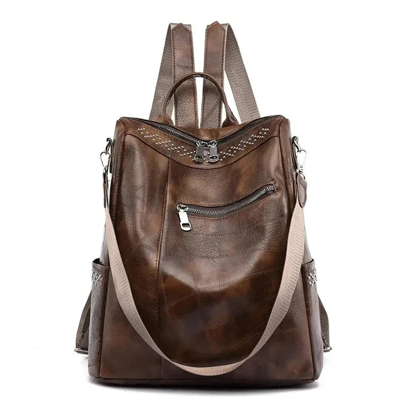 Retro Rivet Decor Faux Leather Convertible Women’s Backpack