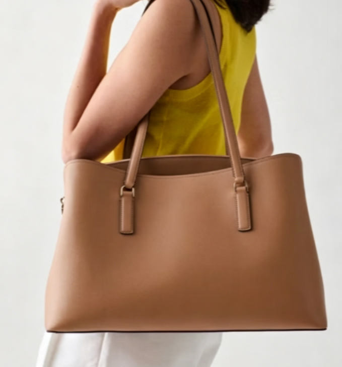 Minimalist Smooth Leather Large Work Shoulder Tote Bag