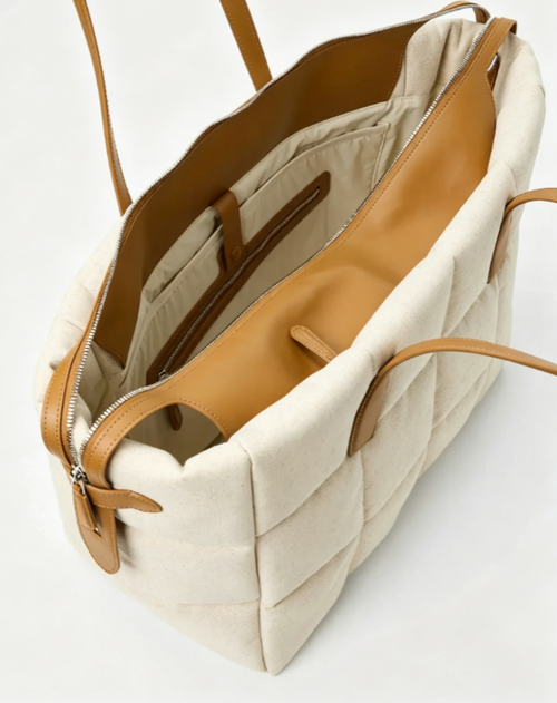 Quilted Linen Multi-Wear Large Capacity Tote Bag