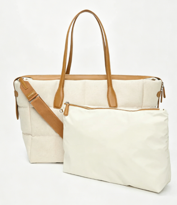Quilted Linen Multi-Wear Large Capacity Tote Bag