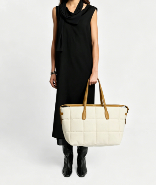 Quilted Linen Multi-Wear Large Capacity Tote Bag
