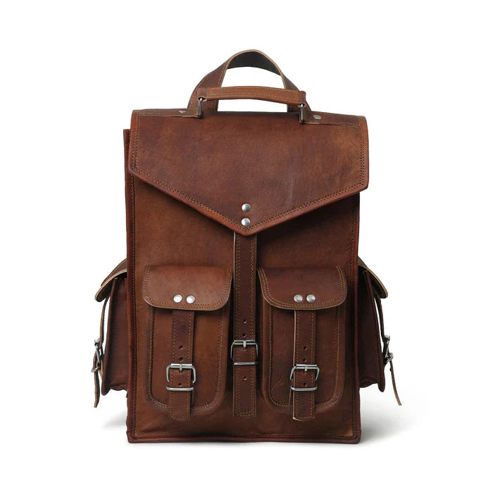 Vintage Distressed Leather Convertible Multi-Carry Backpack
