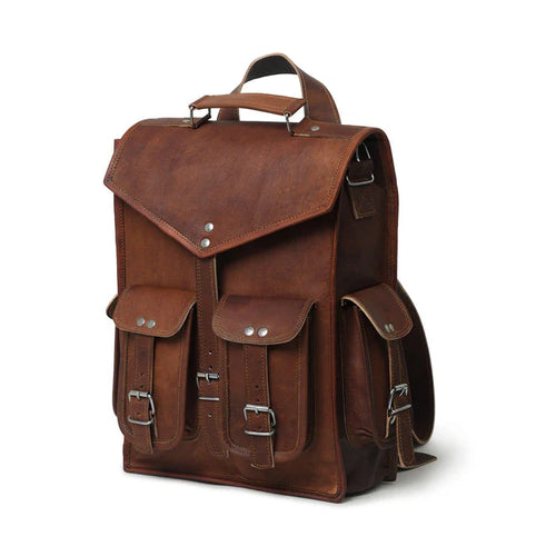 Vintage Distressed Leather Convertible Multi-Carry Backpack