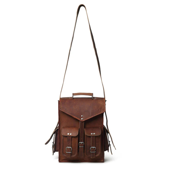 Vintage Distressed Leather Convertible Multi-Carry Backpack