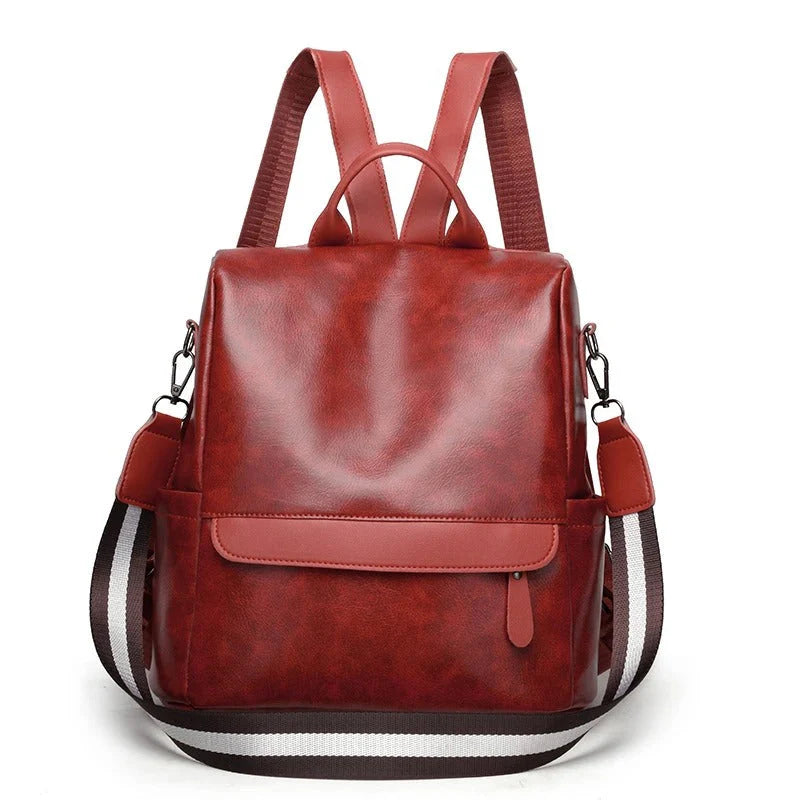 Women Vintage Faux Leather Convertible Backpack with Multi-way Carry Design