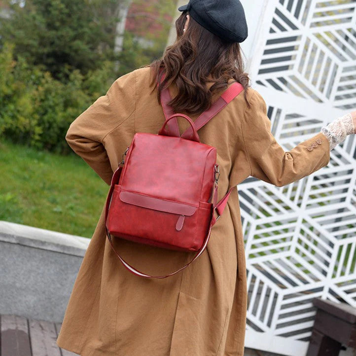 Women Vintage Faux Leather Convertible Backpack with Multi-way Carry Design